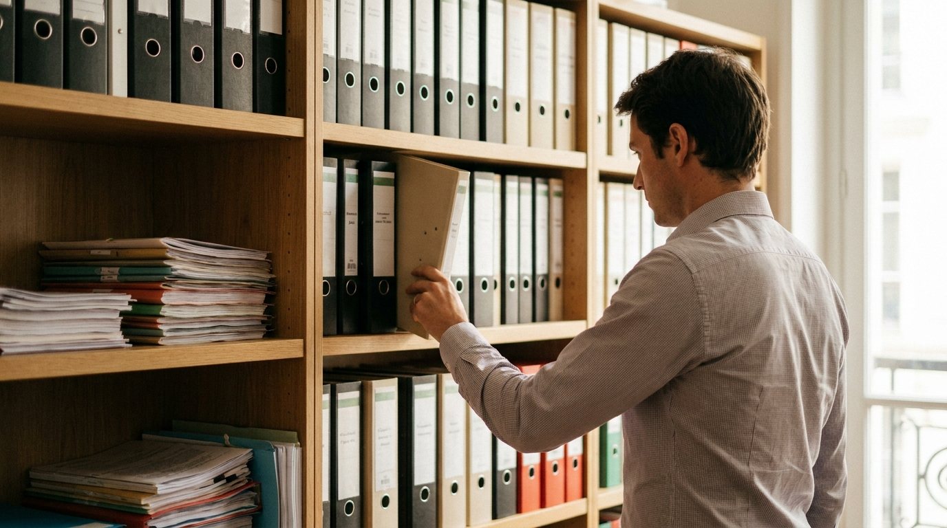 Dossiers et classeurs préparés en vue d'un contrôle de conformité d'une conciergerie